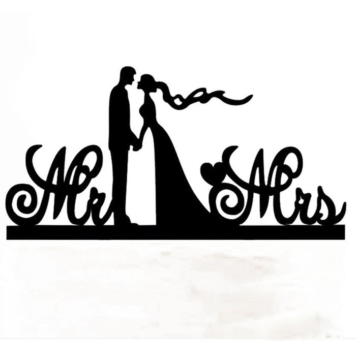 Ecape Wedding Cake Toppers Acrylic Bride and Groom Bridal Cake Toppers with Art Words Mr and Mrs for Cake Decoration N46