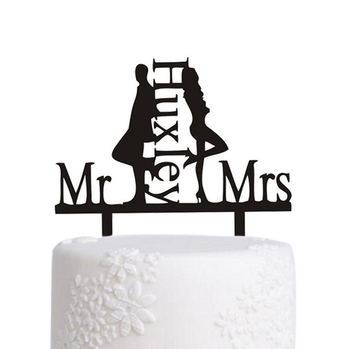 Ecape Wedding Cake Toppers Acrylic Bride and Groom Bridal Cake Toppers with Art Words Mr and Mrs for Cake Decoration N47