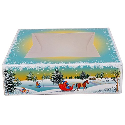 Pastry & Cookie Box Winter Scene with Window 10 x 10 x 2-1/2 Inches, 5 Count by GSA
