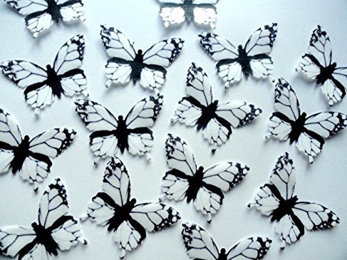 15 BLACK & WHITE MONARCH Edible Wafer Paper Butterflies&copy; 2" Large Size - Cake and Cupcake Toppers, Edible Image...