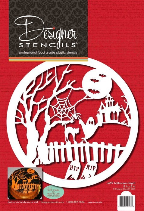 Designer Stencils C459 Halloween Cake Fright Top Stencil, Beige/semi-transparent