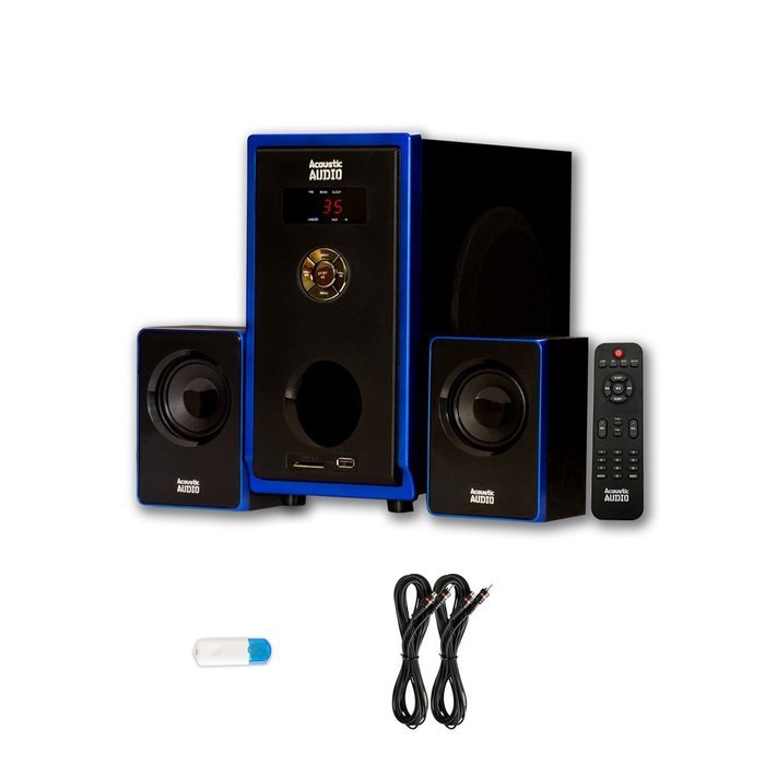 Acoustic Audio AA2102 Home 2.1 Speaker System with USB Bluetooth and 2 Extension Cables N2
