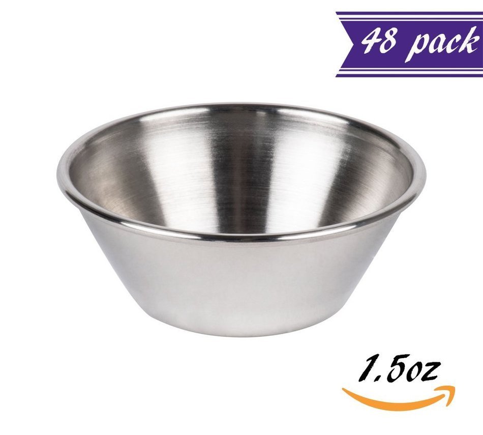 Set of 144 Stainless Steel Portion Cups 1.5 oz, Individual Condiment Round Sauce Cups - 1 1/2 ounces N3