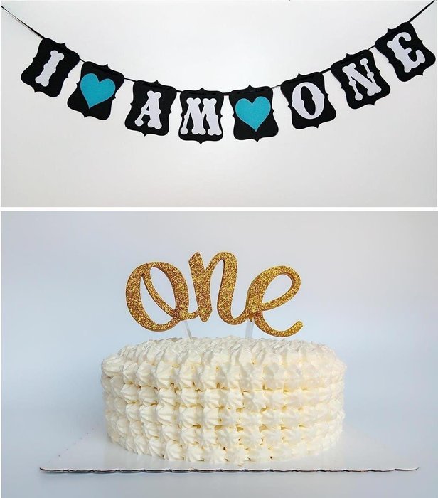 Sweet Heart First Birthday Cake Topper -"One"- Decoration & First Birthday-"I Am One"- Banner For Baby Boy
