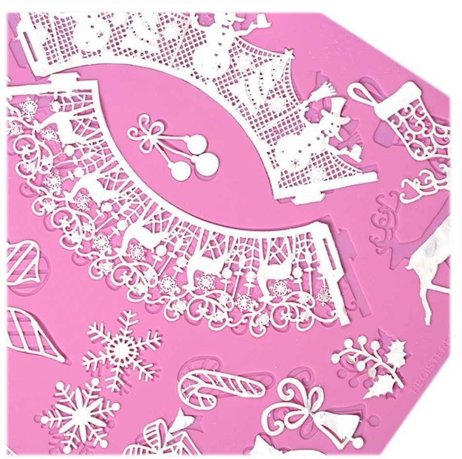Lesirit Christmas Pattern Silicone Fondant Lace Embossed Cake Mold Mat,15.55" &times;11.81" (A) N5