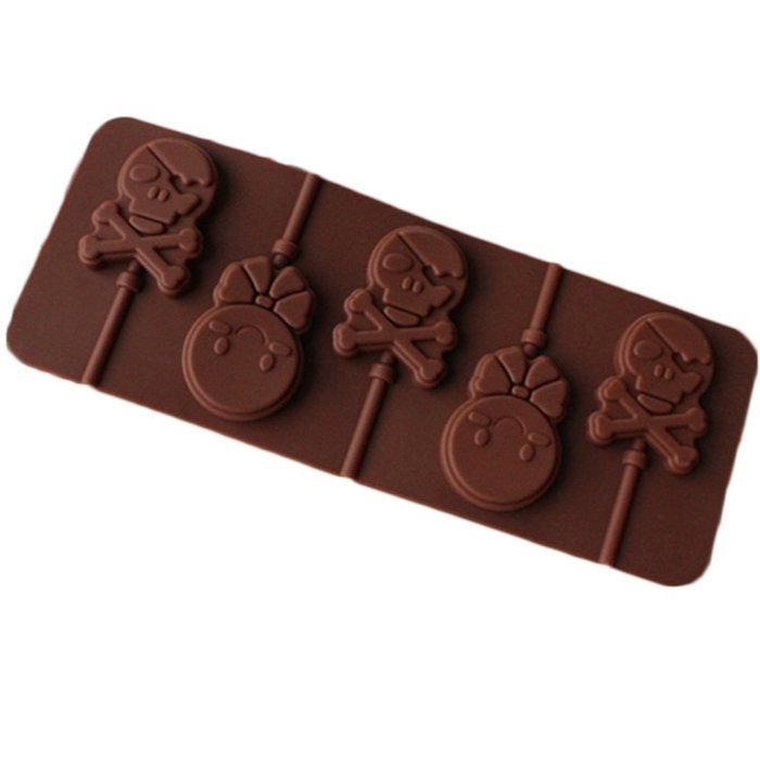 JLHua 2 Pack Silicone Emoji Smiley Face Sunny Doll Skull Candy Molds & Ice Cube Trays - Hard Candy Lollipop Mold... N5