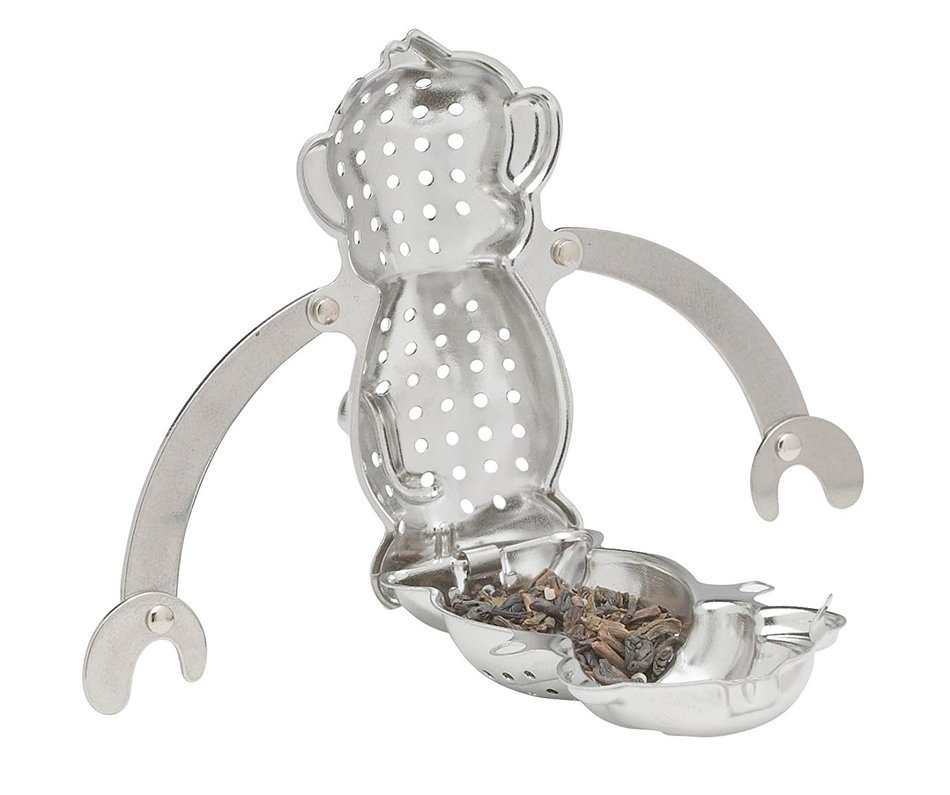 HIC Hangin&rsquo; Dunkin Monkey Loose Tea Leaf Tea Infuser and Drip Tray, Stainless Steel, 3-Inch by 2.25-Inch N4