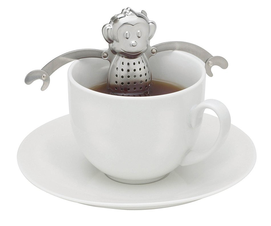 HIC Hangin&rsquo; Dunkin Monkey Loose Tea Leaf Tea Infuser and Drip Tray, Stainless Steel, 3-Inch by 2.25-Inch N5