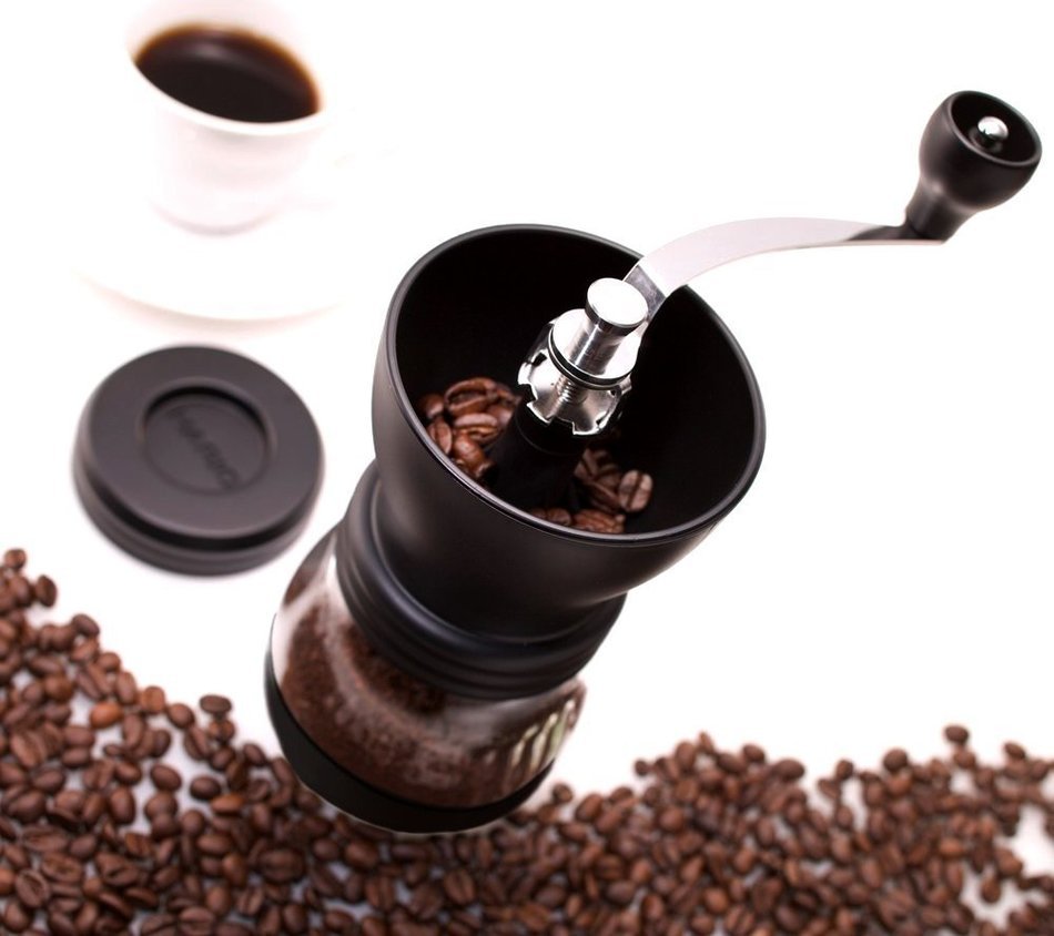 PuTwo B0140MSTO2 Coffee Grinder Burr Stainless Steel with Ceramic Hand Crank, Black N13