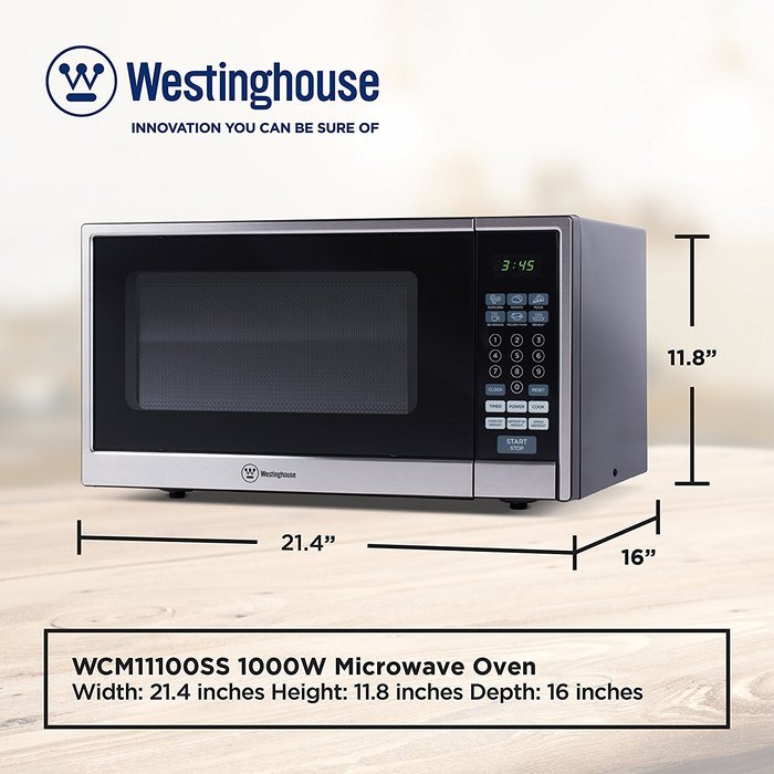 Westinghouse WCM11100W 1000 Watt Counter Top Microwave Oven, 1.1 Cubic Feet, White Cabinet N15