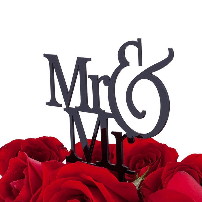 LOVENJOY with Gift Box Mr and Mr Same Sex Gay Monogram Wedding Cake Topper Black (5.3-inch) N12