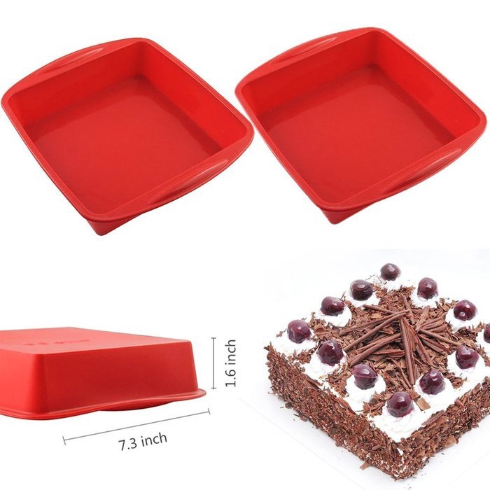 2 PCS Set - AYAMAYA 7.3 inch Silicone Square Cake Pan Nonstick Loaf Baking Pan