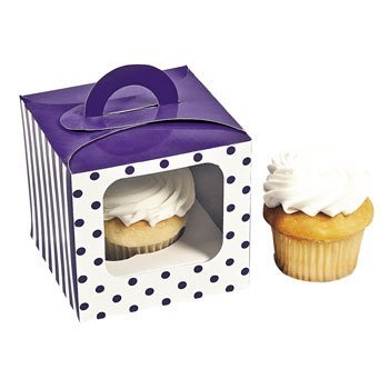 Purple Polka Dot Cupcake Boxes With Handle - Solid Color Party Supplies & Solid Color Favor N2