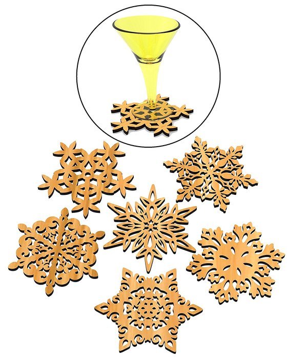 Set of 6 Piece Creative Vintage Wood Snowflake Coasters Carved Hollow Designed Decorations Mini Tabletop Trivets... N4