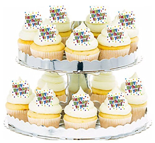 Happy Birthday Primary Dots 24pk Edible Cupcake Decoration Topper Picks