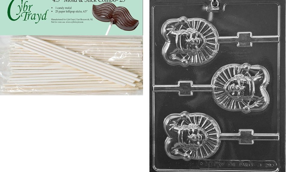 Cybrtrayd Mardi Gras Jester Lolly International Chocolate Candy Mold with 25 4.5-Inch Lollipop Sticks