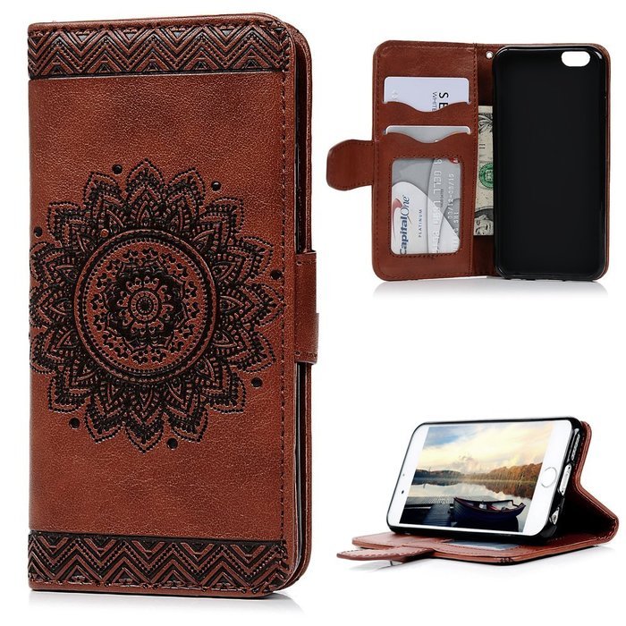 iPhone 6S Plus Case,iPhone 6 Plus Case (4.7") - Wallet Embossed Totem Flower Design Folio PU Leather with Stand... N5