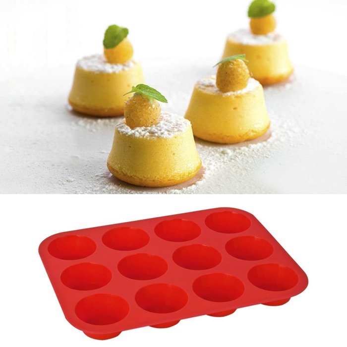 Lackingone Muffin Cupcake Pans 12 Round Cup Silicone Baking Mold Nonstick Bakeware Tray Set Red N3