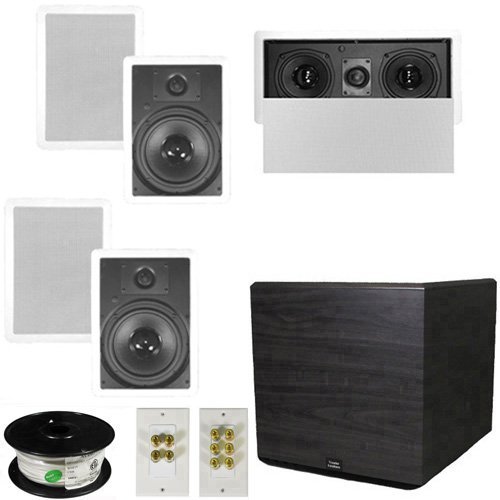 Theater Solutions 5.1 Home Theater 8" In Wall Speaker Set with Center, 15" Powered Sub and More TS80WL51SET8