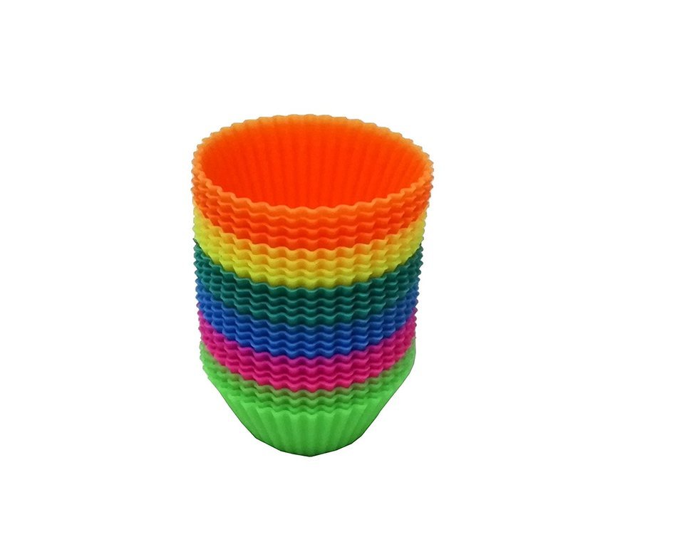 JLZH 24-pack Silicone Baking Cups / Cupcake Liners , Colorful-6 Colors, Reusable & Nonstick Muffin Molds N3