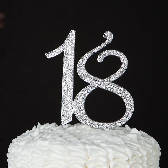 18 Cake Topper for 18th Birthday Number Party Supplies & Decoration Ideas (Silver) N6