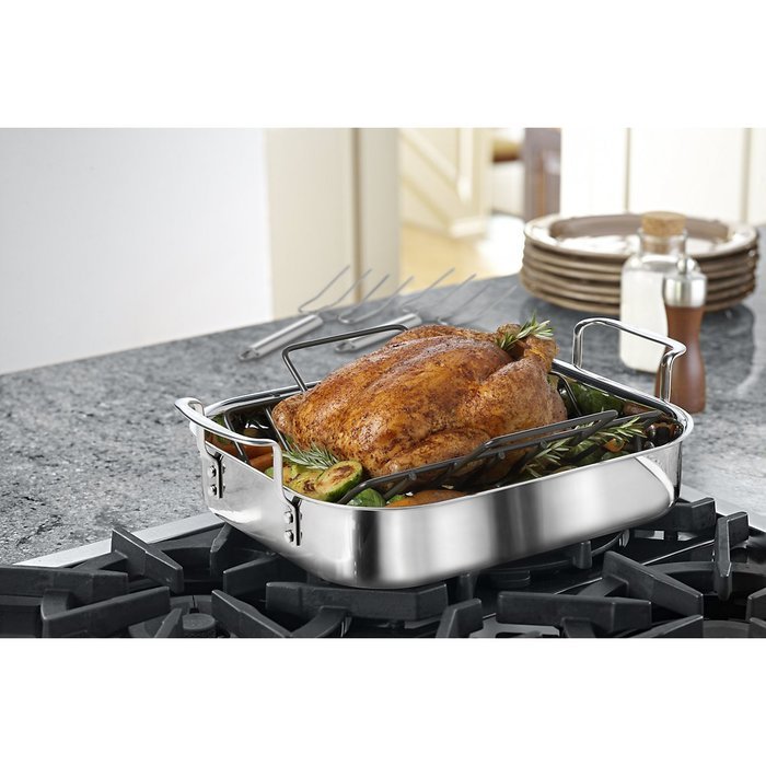 Calphalon Tri-Ply Stainless Steel 14-Inch Roaster with Rack and Lifters