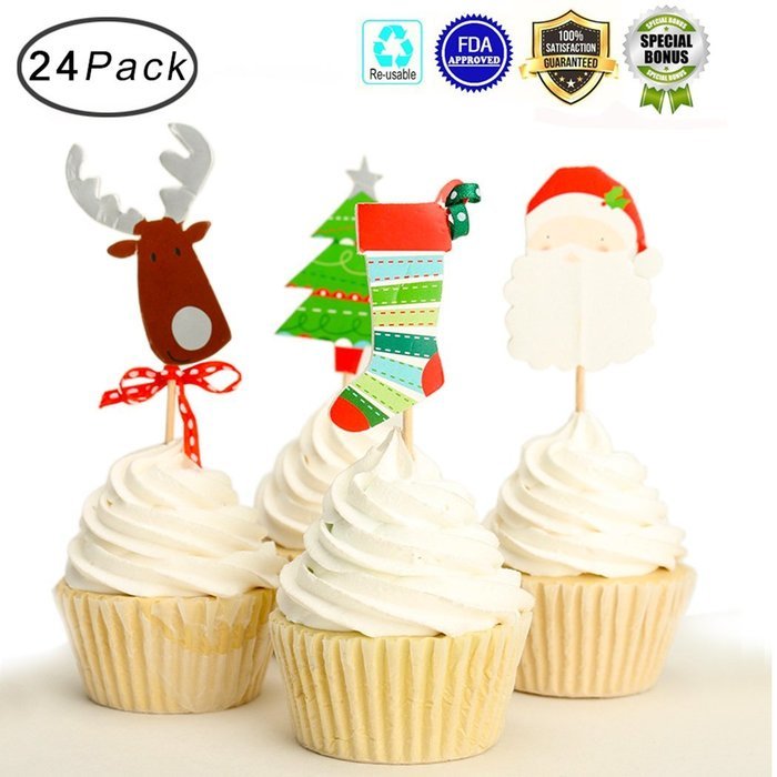 Tonnier - &hearts; Festival Series &hearts; - Christmas Set of 24 Pieces - Cake and Cupcake Toppers, Decoration N7
