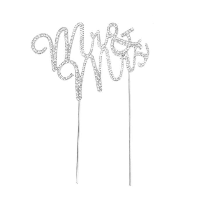 Crystal Rhinestone Cake Topper Wedding Monogram Mr & Mrs diamante Bling Inital Cake Decoration (1, Silver) N5