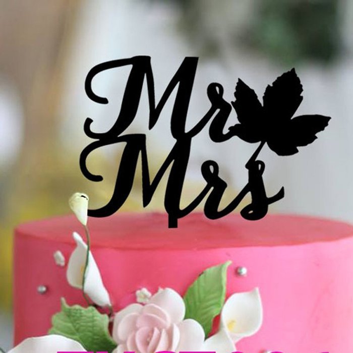 Ecape Acrylic Wedding Cake Topper Wedding Monogram Mr and Mrs Cake Topper With Maple Leaf N11
