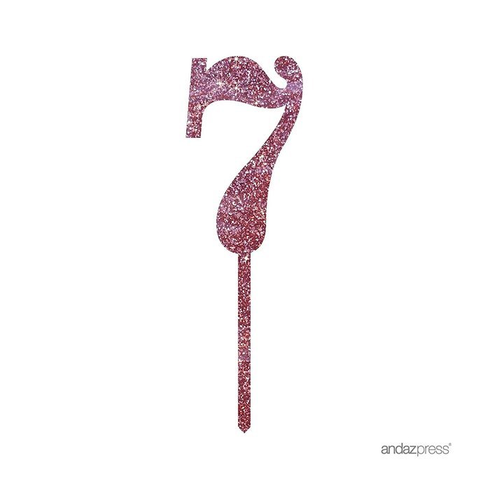 Andaz Press 5th Birthday and Anniversary Acrylic Cake Toppers, Pink Glitter, Number 5, 1-Pack