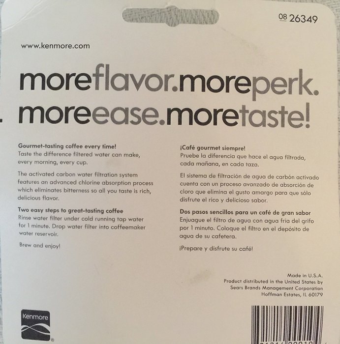Kenmore Taste Coffee Maker Water Filter N2
