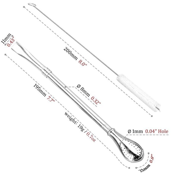 GFDesign Yerba Mate Bombilla Gourd Drinking Filter Straws Stirrer Food-Grade 18/8 Stainless Steel - Set of 2 with... N17