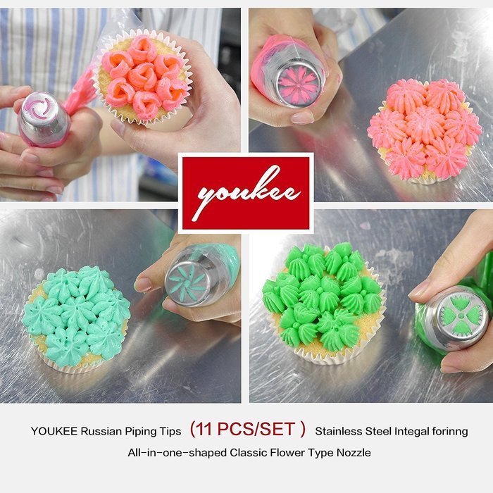 Russian Piping Tips, YOUKEE 11 PCS/Set Large Stainless Steel Pastry Tips Cake Flower Decorating Nozzle Tips Tools N6