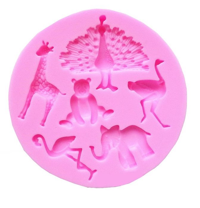 Yunko Zoo Party Elephant Ostriche Giraffe Peacock Flamingo Bear Silicone Fondant Cake Decoration Mold Candy Mold N2
