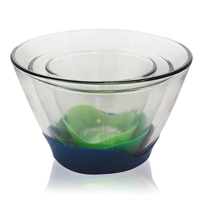Set of 3 - Tall Glass Mixing Bowls with No-Slip Base in 3 Sizes - 1 QT, 2 QT, and 4 QT N3