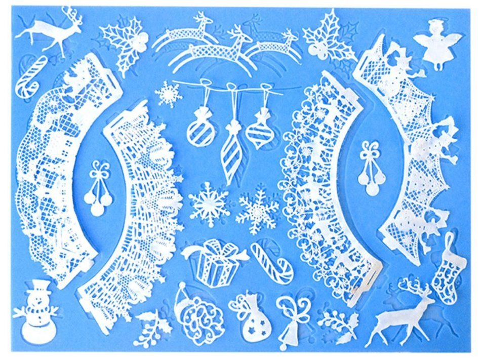 Lesirit Christmas Pattern Silicone Fondant Lace Embossed Cake Mold Mat,15.55" &times;11.81" (A) N6