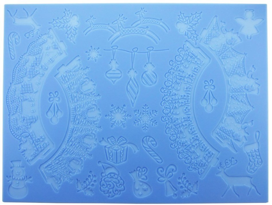 Lesirit Christmas Pattern Silicone Fondant Lace Embossed Cake Mold Mat,15.55" &times;11.81" (A) N7