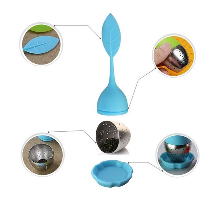 SIO 4pcs Silicone Tea Infuser Teaspoon Infuser Stainless Steel Tea Strainer Filter with Drip Tray N2
