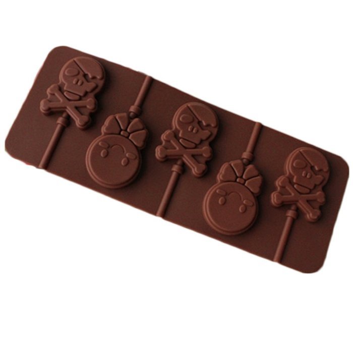 JLHua 2 Pack Silicone Emoji Smiley Face Sunny Doll Skull Candy Molds & Ice Cube Trays - Hard Candy Lollipop Mold... N6