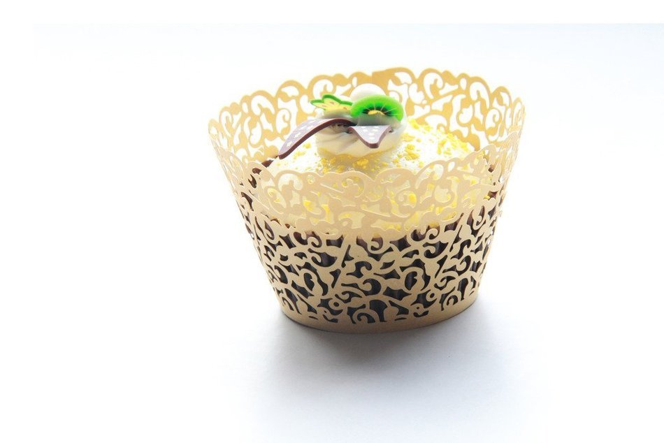 Kuke 24 pcs Vine Filigree Lace Laser Cut Cupcake Wrappers Cupcake Liners Muffin Container for Baby Shower Baby... N3