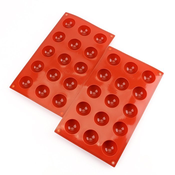Fasmov 15-Cavity Silicone Mini Half Circle Chocolate, Candy,Gummy, Jelly Mold,Set of 2(Red) N2