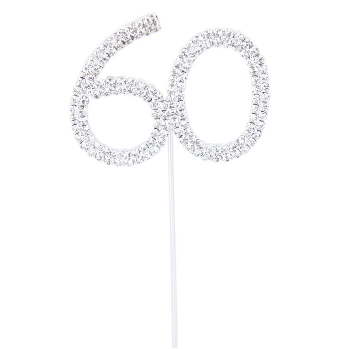 Rhinestone Crystal Silver Number 60 Birthday 60th Anniversary Cake Topper Rhinestone Crystal Silver Number 60...