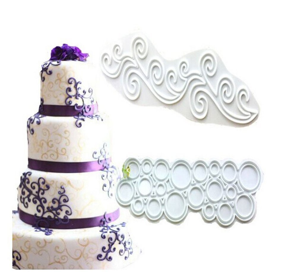TANGCHU Lace Plunger Mold Cake Sugarcraft Fondant Cookies Cutter Decorating Set Of 2pcs White N2