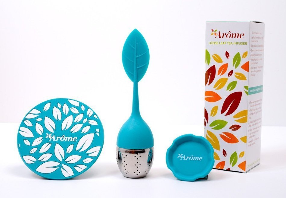 Arome Loose Leaf Tea Infuser and Matching Beverage Coaster (Tropical Blue) N5