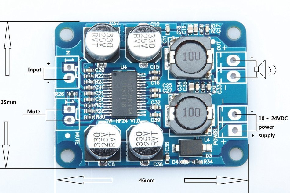 Cyber_Mall DC 8V-24V TPA3118 BTL 60W Mono Digital Audio Power Amplifier Board Amp Module N4
