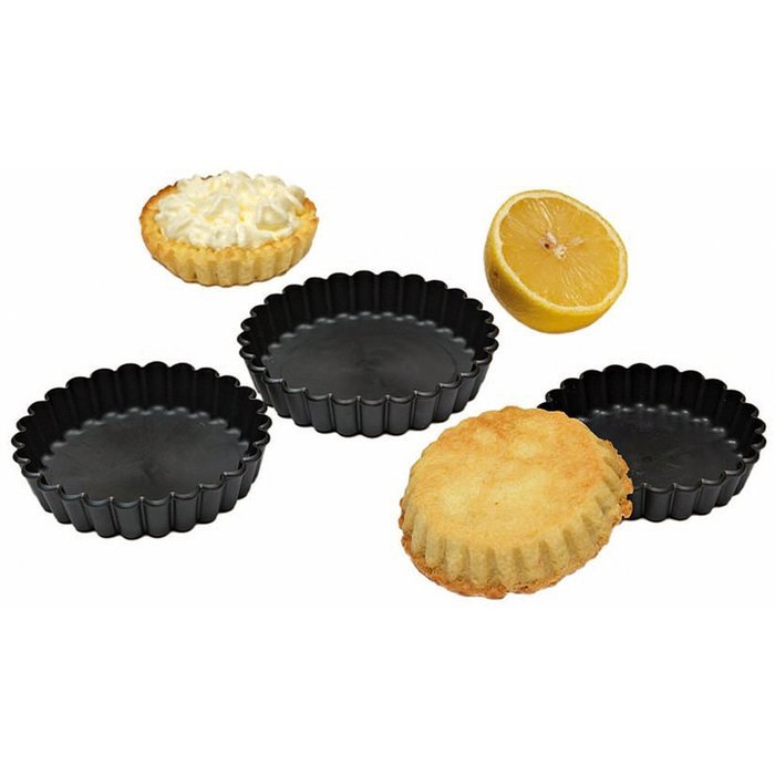 Matfer Bourgeat Exoglass Round Fluted Tartlet Baking Pan, 3.5" Diam., 12PK Black 345657