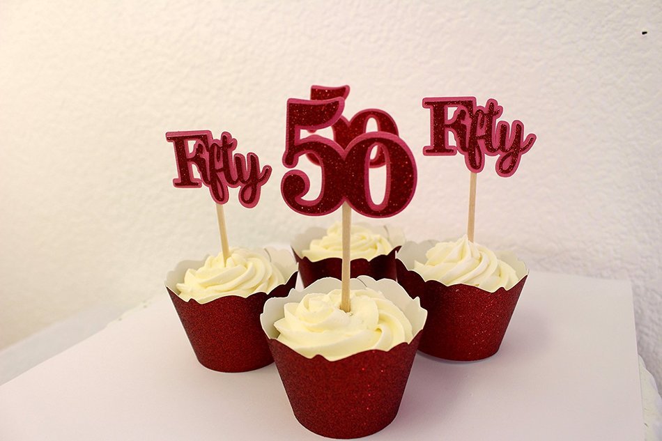 All About Details Red Fifty Cupcake Toppers, Set of 12 N2