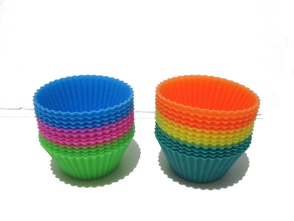 JLZH 24-pack Silicone Baking Cups / Cupcake Liners , Colorful-6 Colors, Reusable & Nonstick Muffin Molds N4
