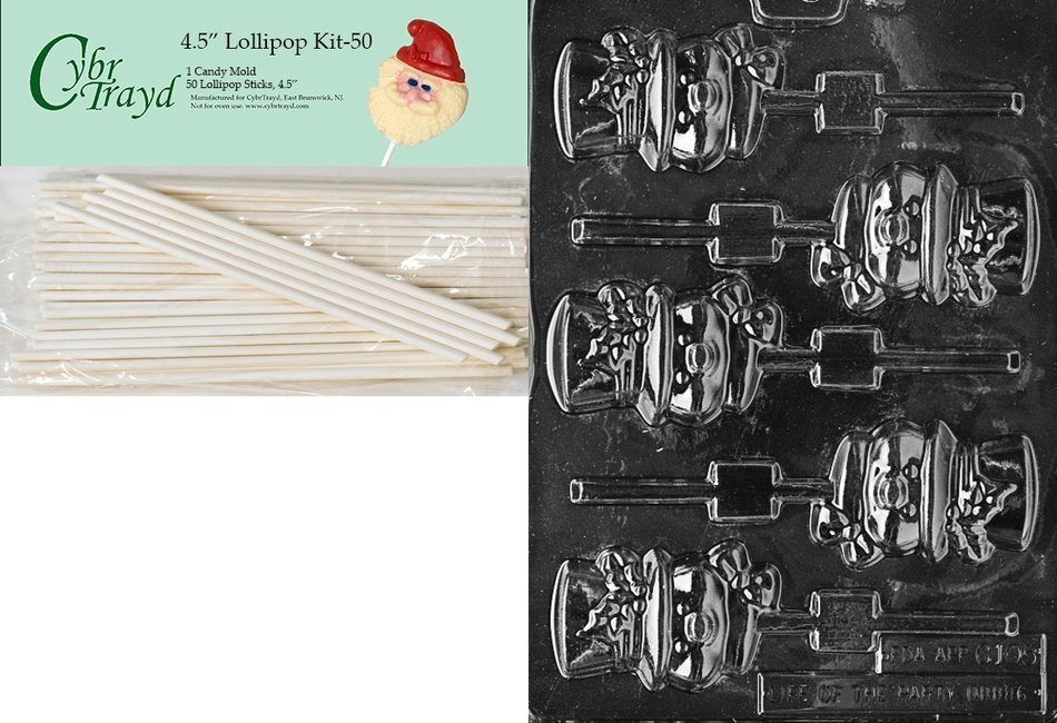 Cybrtrayd 00045St50-C105 Snowman with Hat Lolly Christmas Chocolate/Candy Mold with 50 4.5-Inch Lollipop Sticks