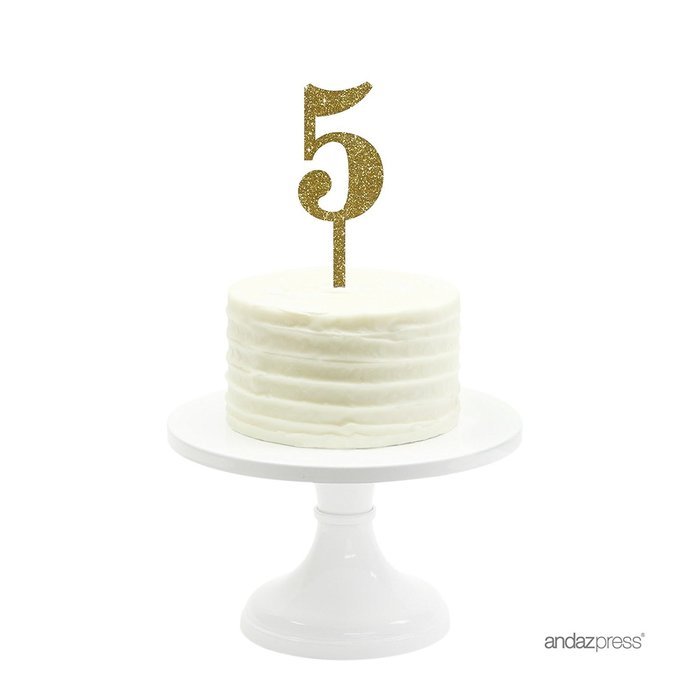 Andaz Press 5th Birthday and Anniversary Acrylic Cake Toppers, Pink Glitter, Number 5, 1-Pack N39